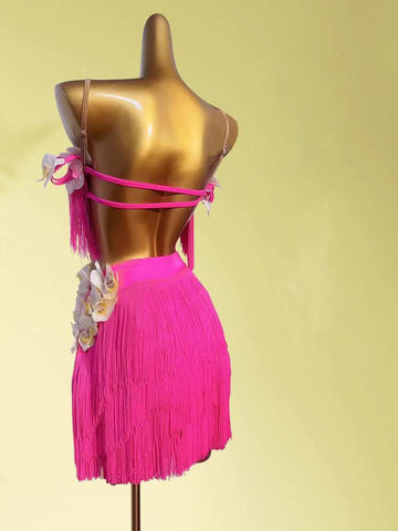 Custom Size Hot Pink Yellow Competition Latin Dance Dresses for Women Young Girls Salsa Rumba Chacha Performance Skirts