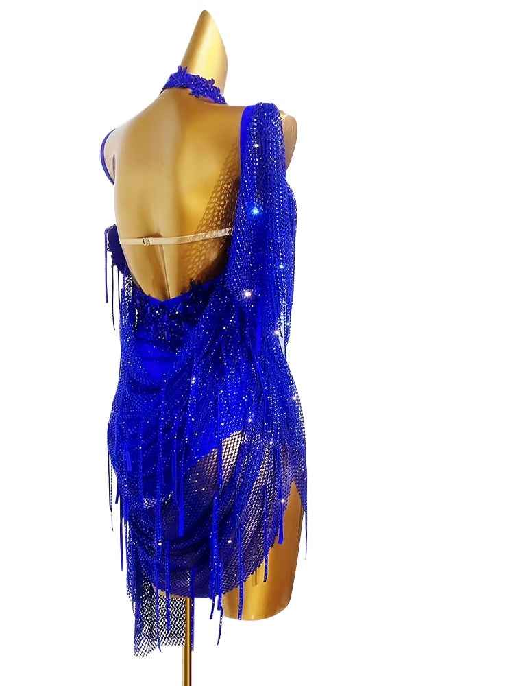 Custom Size Royal Blue Fringe Latin Dance Dresses for Women Girls Salsa Rumba Chacha Performance Costumes