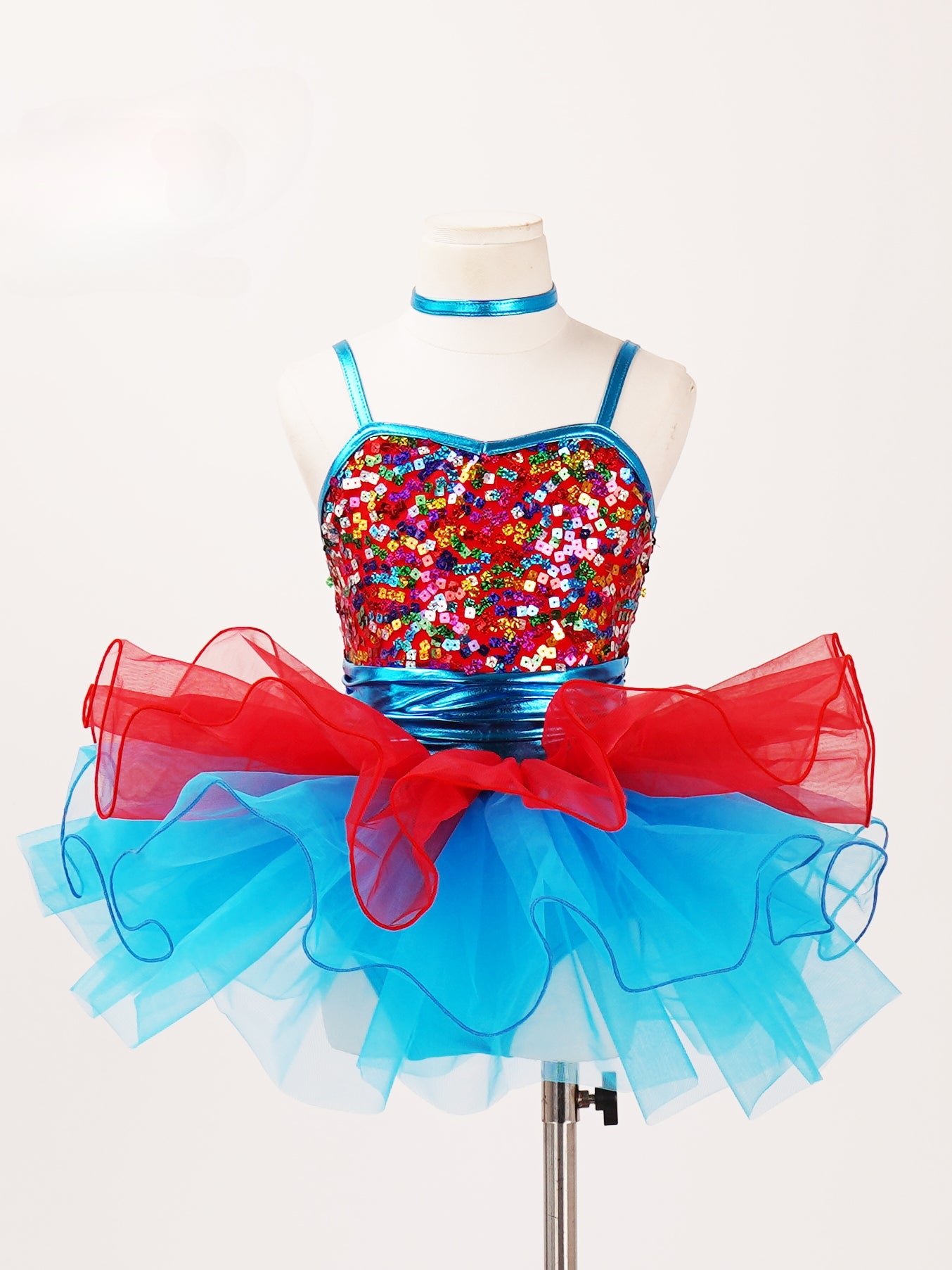 Children toddlers Blue red sequins ballet dance dress tutu skirt sparkle jazz performance costumes festival catwalks singing outfits for kids - Moderndancedress.com