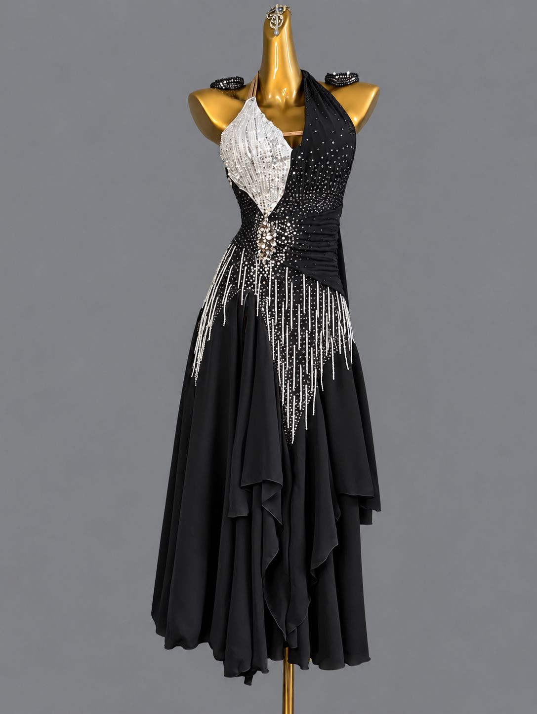 Custom American Smooth Dress Blue Pink Halter Neck Ballroom Dance Gown