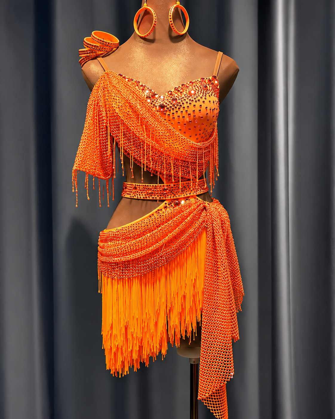 Custom Turquoise Latin Competition Dance Dress Fringe Salsa Gown
