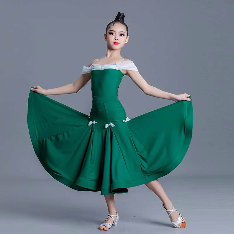 girls colorful ballroom dance dreses pink yellow kids professional standard  dance uniforms social performance dance clothes for kids - Moderndancedress.com