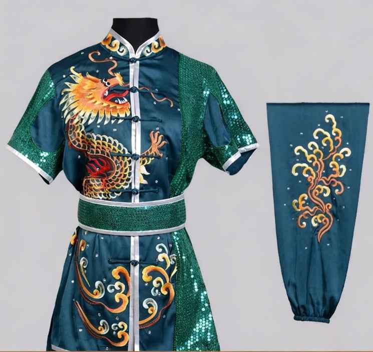 Dark Green Martial Arts Clothes Nanquan Chinese Dragon KungFu Uniforms