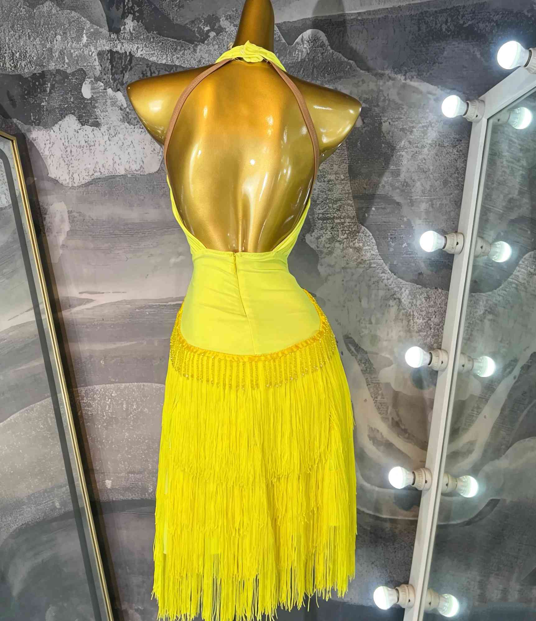 Custom Size Emerald Green Latin Dance Dress Salsa ChaCha Performance Wear with Layered Fringes