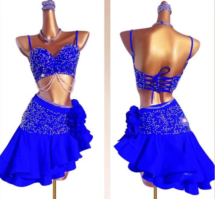 Custom size red blue competition Latin dance dresses for women girls kids salsa chacha rumba latin performancel art test dance clothes - Moderndancedress.com