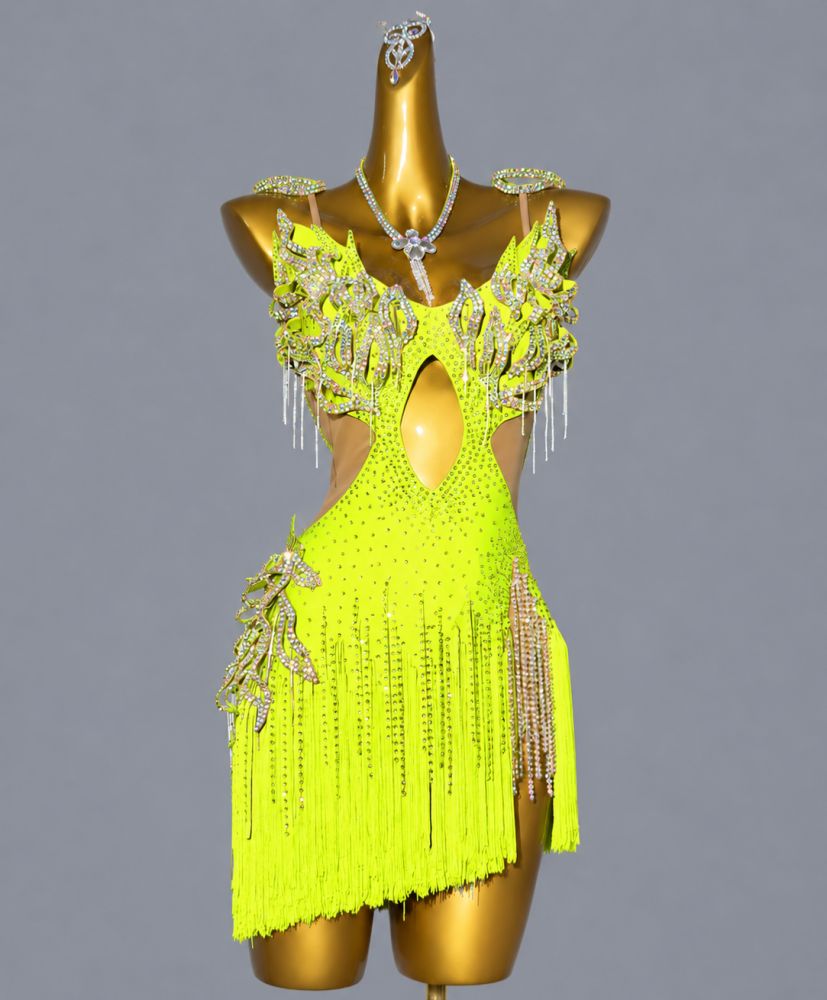 Custom Blue Pink Latin Dance Dress with Crystal Petals Rumba Samba Competition Gown