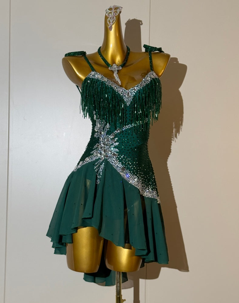 Custom Emerald Green Latin Dance Competition Dress Rhythm & Salsa Gown