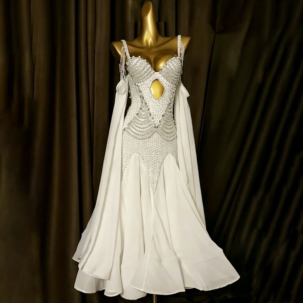 Custom Size Competition White Ballroom Dance Dress for Women Girls Waltz Tango Waltz Smooth Dance Gown