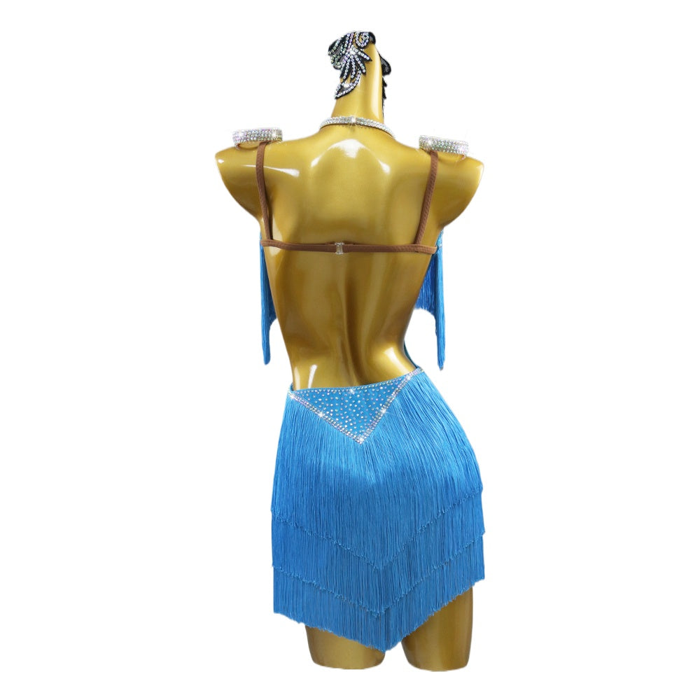 Turquoise Blue Competition Latin Dance Dresses for Women Girls Fringe Salsa Rumba Chacha  Latin Dance Outfits