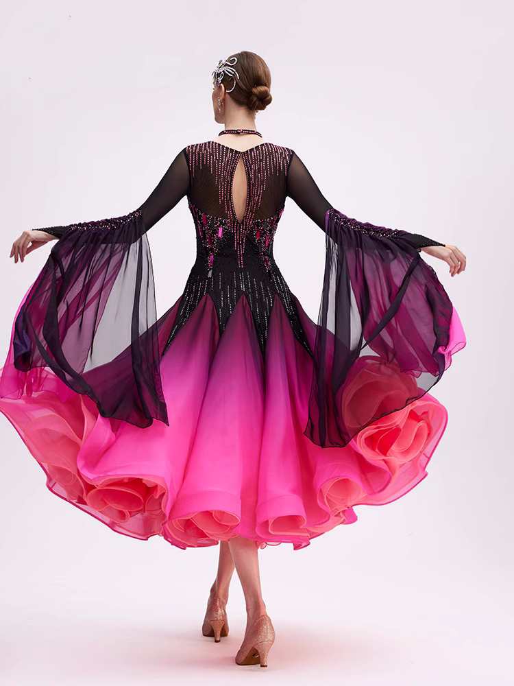 Custom Size Fuchsia Ballroom Dance Dresses for Women Waltz Tango Rhythm National Standard Dance Gown - Moderndancedress.com