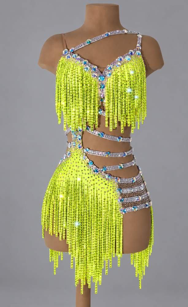 Custom Orange Aqua Blue Latin Dance Dress Competition Crystal Salsa Rhythm Gown