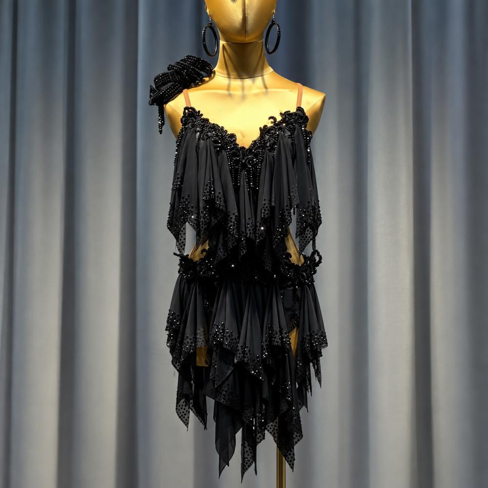 Custom Women's Competition Latin Dance Dress Ruffles Salsa Latin Costume