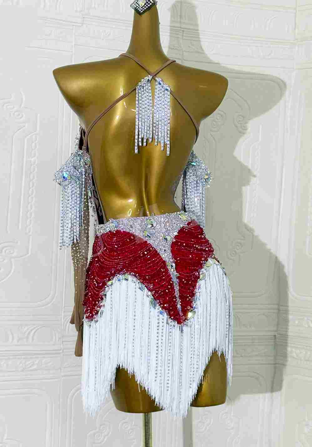 Custom Size Women's Competition Latin Dance Dress Royal Blue Wine Stones Salsa Dance Clothes