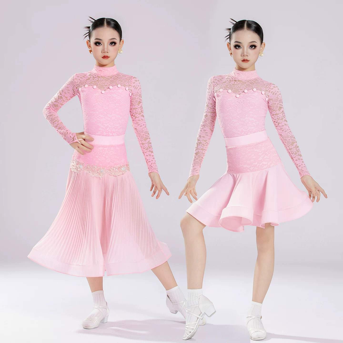 Girls Latin Ballroom Dance Dress Salsa Rumba Chacha Performance Costumes 3 Pieces in One Set