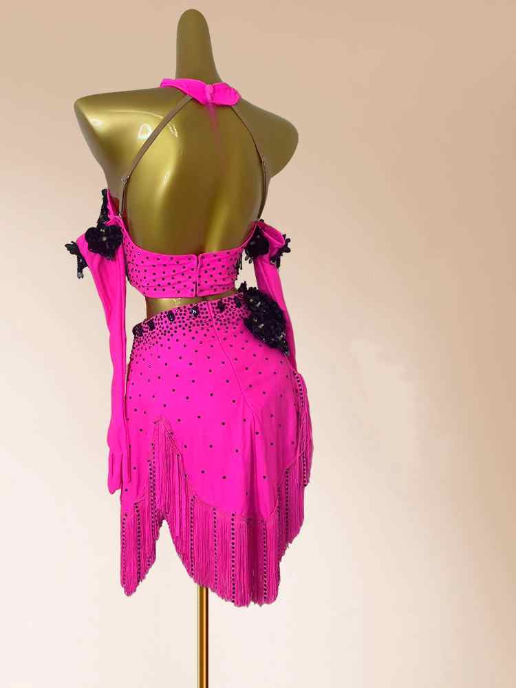 Custom Size Women's Latin Dance Dresses Hot Pink Salsa Chacha Competition Clothes