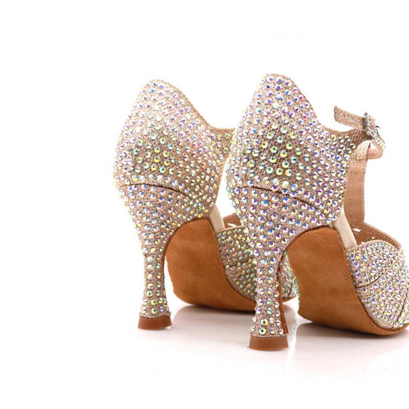 Women Latin Dance Shoes Light Gold Bling Salsa Rumba Chacha Dancing Sandal Soft Soles Raveparty Dance Shoes