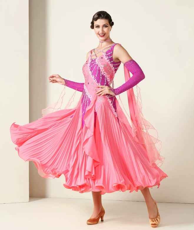 Custom Size Bling Crystal Competition Ballroom Dance Dress for Women Girls Rhythm Foxtrot Tango Dance Gown