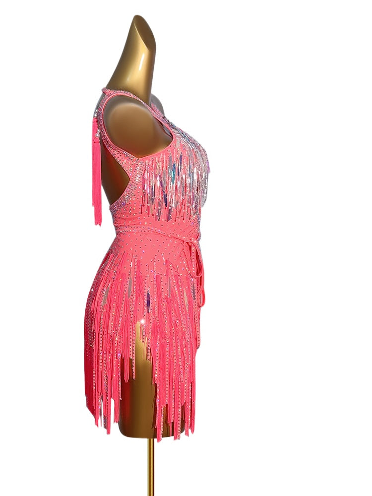 Custom Size Pink Diamond Competition Latin Dance Dresses for Women Girls Salsa Rumba Chacha Performance Costumes - Moderndancedress.com