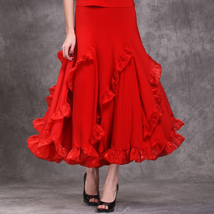 Sexy Lady Ballroom Dancing Skirt Women Red Stage Standard Professional Modern Tango Waltz Jazz Swing Long Skirts - 
