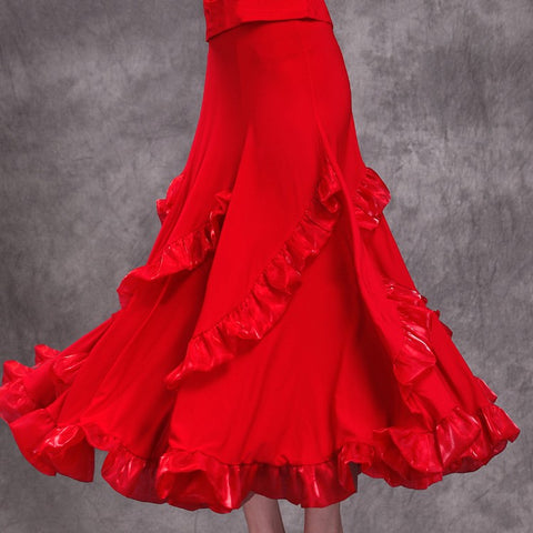 Sexy Lady Ballroom Dancing Skirt Women Red Stage Standard Professional Modern Tango Waltz Jazz Swing Long Skirts - Moderndancedress.com