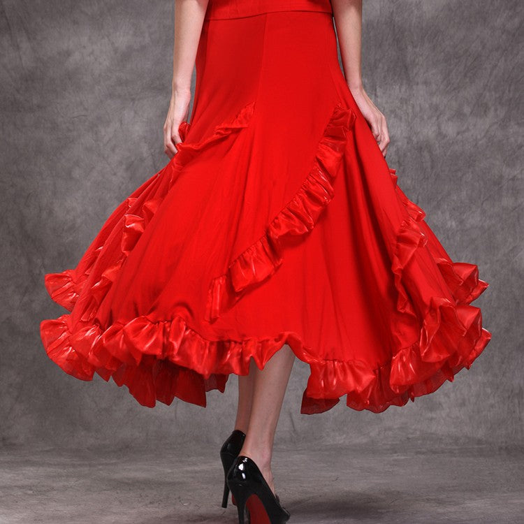 Sexy Lady Ballroom Dancing Skirt Women Red Stage Standard Professional Modern Tango Waltz Jazz Swing Long Skirts