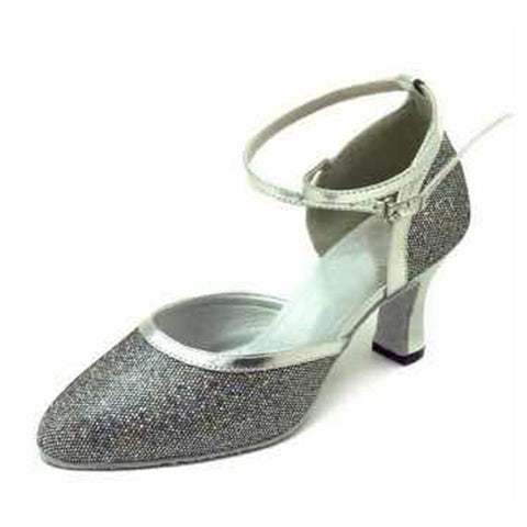 Turquoise Sequins latin ballroom dancing shoes soft rubber sole mid-heel waltz tango foxtrot smooth dance shoes for female - Moderndancedress.com