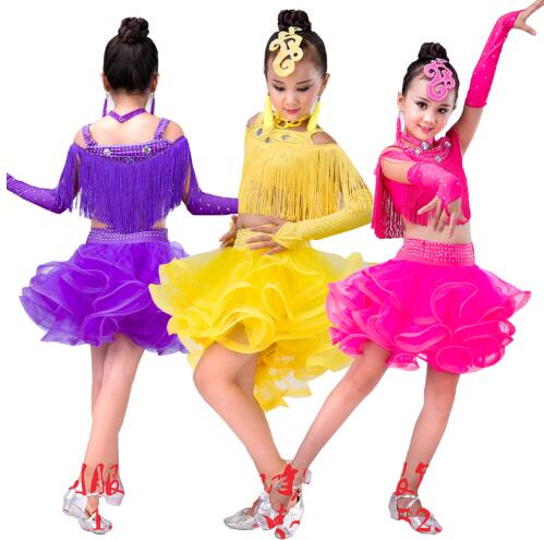 Children latin Competition Ballroom Dresses Salsa Dresses Children Trams Latin Professional Sequins Dance Clothing - Moderndancedress.com