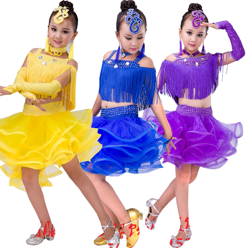 Children latin Competition Ballroom Dresses Salsa Dresses Children Trams Latin Professional Sequins Dance Clothing - Moderndancedress.com