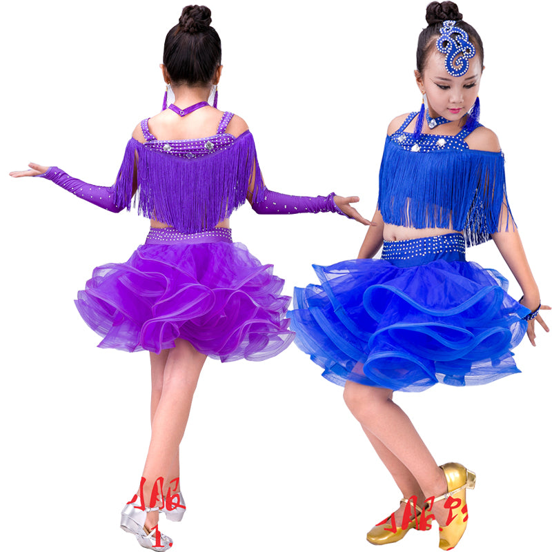 Children latin Competition Ballroom Dresses Salsa Dresses Children Trams Latin Professional Sequins Dance Clothing - Moderndancedress.com