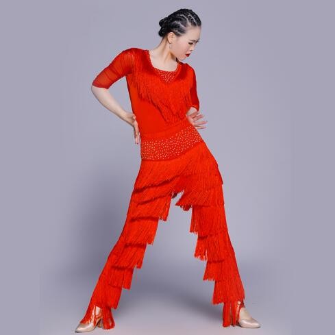 Sexy Latin Dance Suit For Ladies Blue Red Black Original Tassel Shirt Women Perform Tops Professional Flamenco Garments - Moderndancedress.com