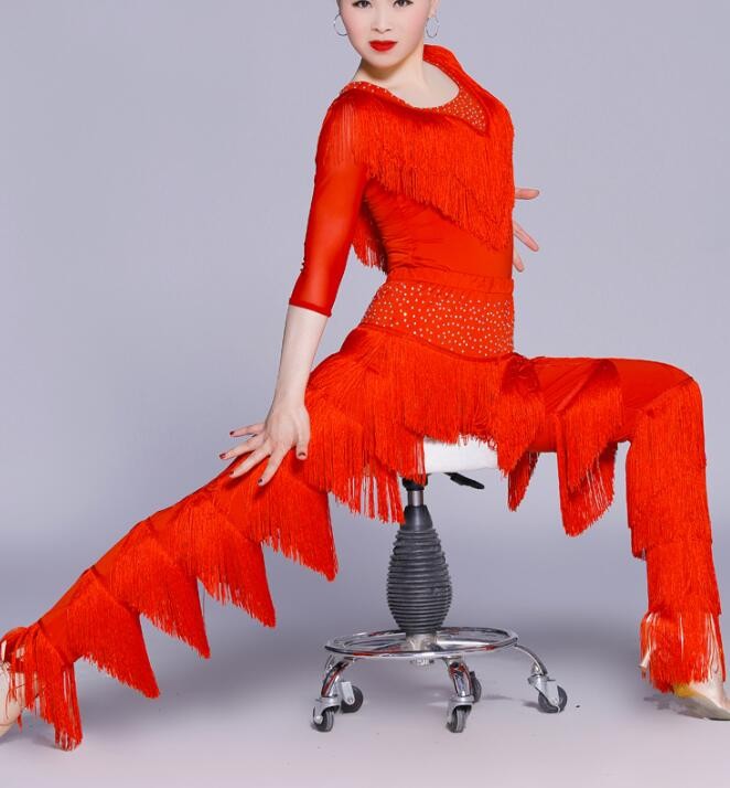 Sexy Latin Dance Suit For Ladies Blue Red Black Original Tassel Shirt Women Perform Tops Professional Flamenco Garments - Moderndancedress.com