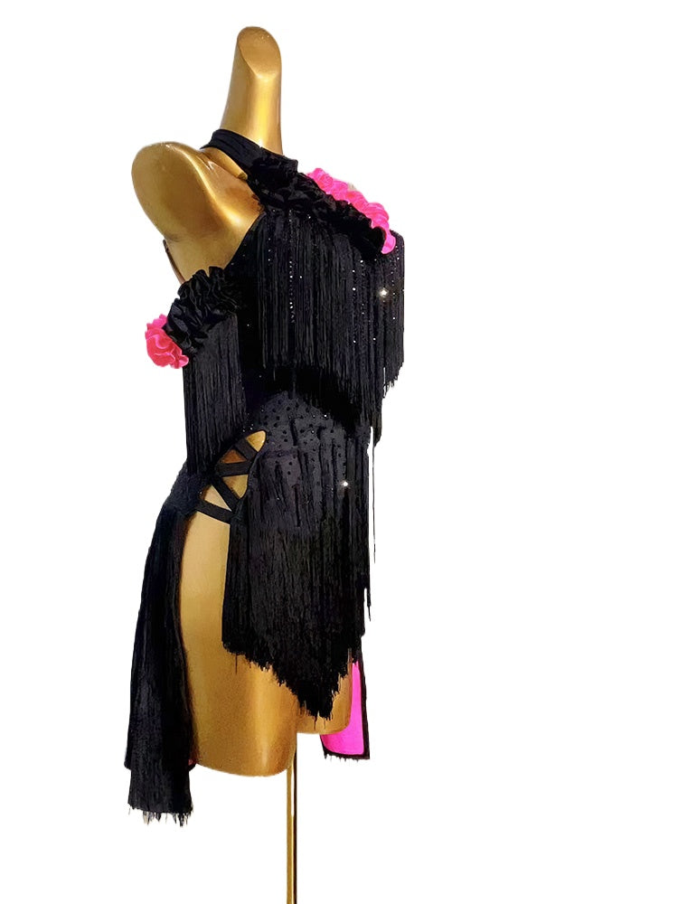Custom Size Black Fringe Competition Latin Dance Dresses for Women Girls Salsa Ballroom Latin Dance Costumes