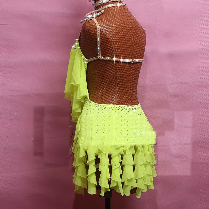 Latin Dancing Dresses Yellow Dress Traditional Women Ballroom Costume Competitive Garments