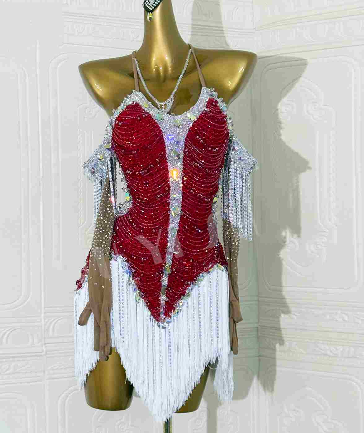 Custom Size Women's Competition Latin Dance Dress Royal Blue Wine Stones Salsa Dance Clothes