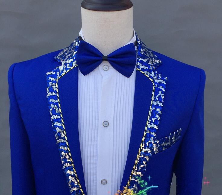 (Jacket+pants) Formal Male slim suits Wedding Groom Party Dress Host singer stage performance Costumes White Sequins Blazer sets - Moderndancedress.com