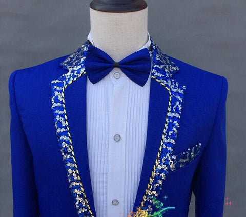 (Jacket+pants) Formal Male slim suits Wedding Groom Party Dress Host singer stage performance Costumes White Sequins Blazer sets - Moderndancedress.com
