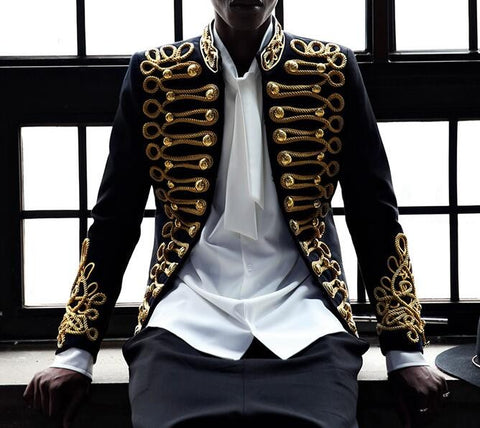 Jazz Dance Costumes  Stand collar embroidery slim coat Men Classic Court Blazer Stage Costumes