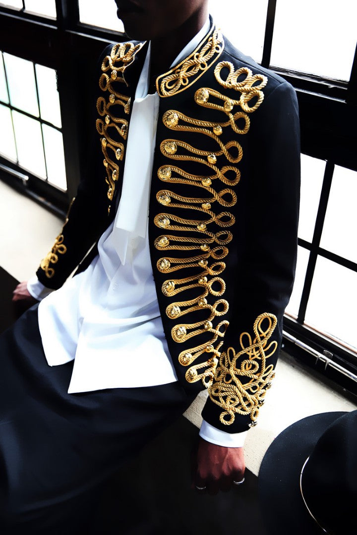 Jazz Dance Costumes  Stand collar embroidery slim coat Men Classic Court Blazer Stage Costumes