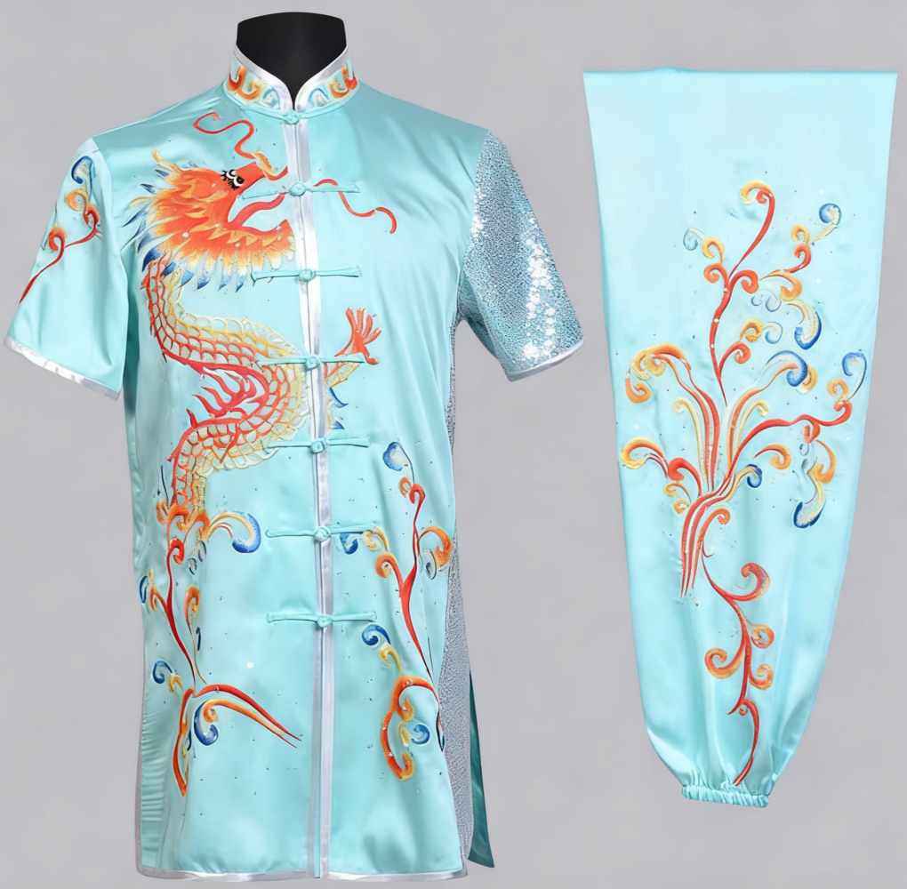 Blue Martial Arts Clothes Changquan Competition Uniforms China Dragon Kungfu