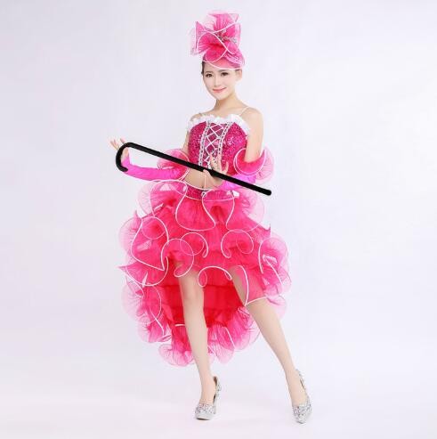 Modern dance costume sequined costumes jazz dance clothing performance clothing adult female pink dress - 