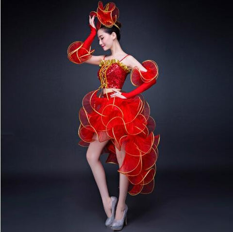 Modern dance costume sequined costumes jazz dance clothing performance clothing adult female pink dress