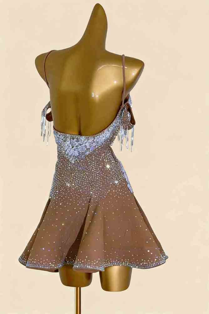 Custom Size Women's Flesh Latin Dance Dresses Salsa Rumba Chacha Performance Costumes