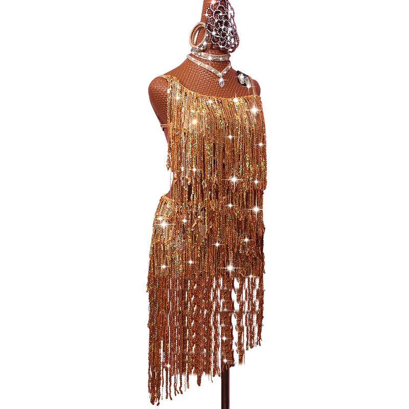 Sexy Ladies Latin Dance Dress For Fashion Women Open crotch Lace Stage Standard Modern Perform Training Salsa Dress - Moderndancedress.com
