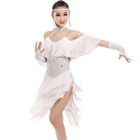 Girl bright diamond tassel Latin dance dress children's Latin competition clothing Children'sprofessional Latin dance dress - Moderndancedress.com