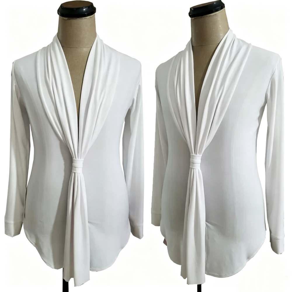 Men's Red Latin Dance Shirt - Deep V-Neck Long Sleeve Ballroom Top
