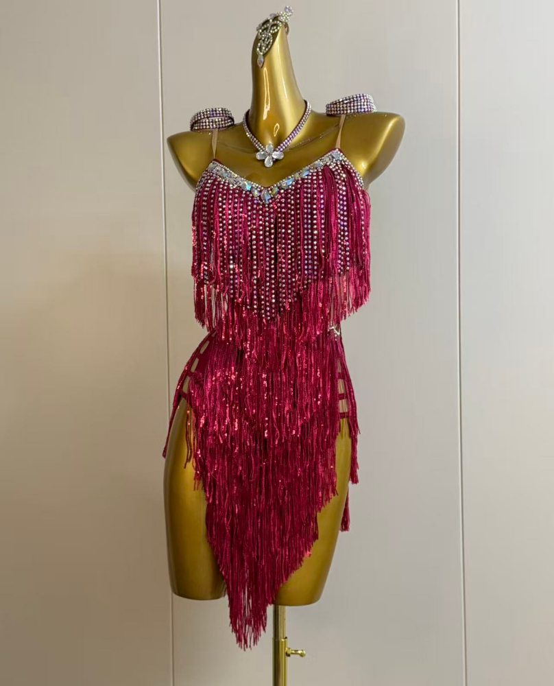 Custom Blue & Purple Sequin Latin Dance Dress Rhinestone Salsa Gown