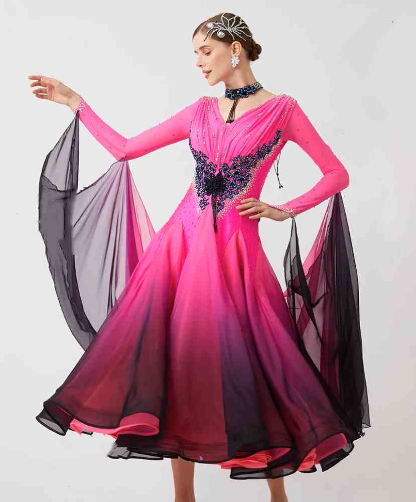 Custom Size Fuchsia Competition Ballroom Dance Dresses for Women Girls Waltz Tango Rhythm Foxtrot Dance Long Gown