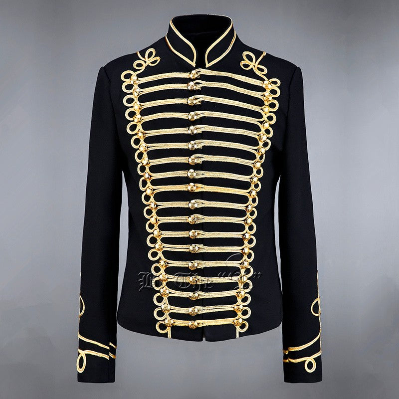 Men's jazz dance coat black with gold pattern fashion night club dj singers host chorus magician stage performance cosplay jacket coats