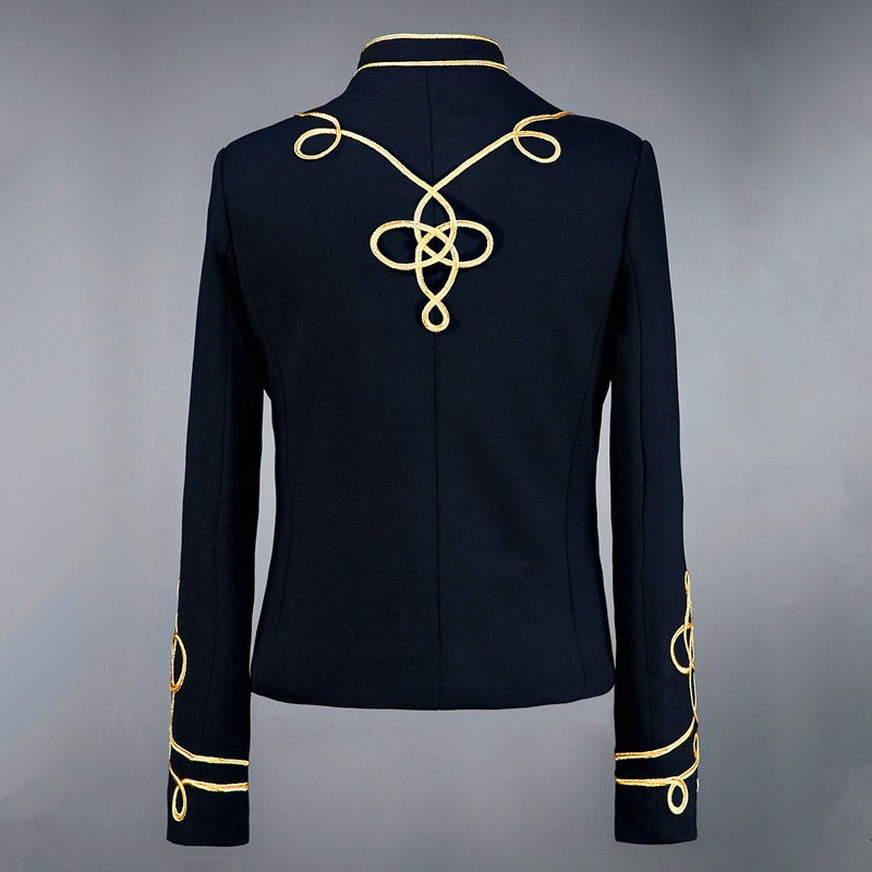Men's jazz dance coat black with gold pattern fashion night club dj singers host chorus magician stage performance cosplay jacket coats