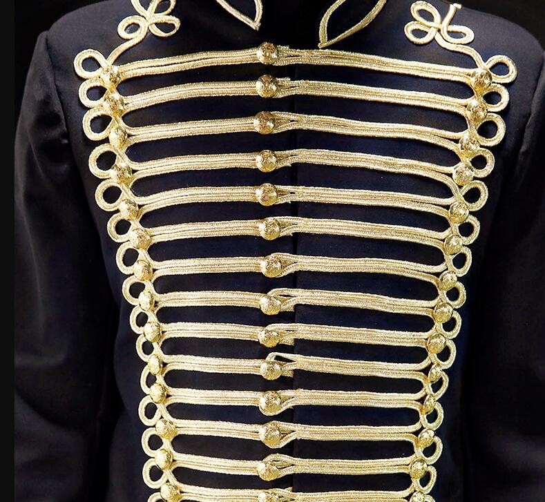 Men's jazz dance coat black with gold pattern fashion night club dj singers host chorus magician stage performance cosplay jacket coats